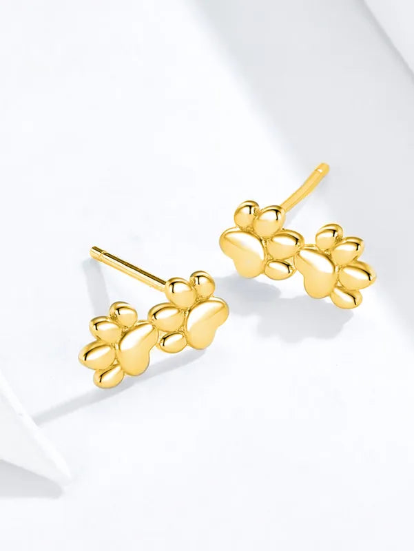 Dog's Paw Ear Studs-Gold